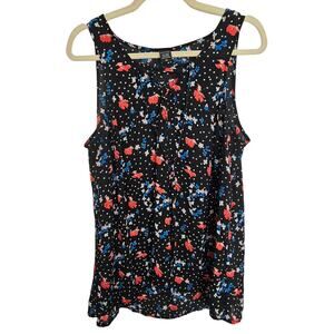 Torrid Blouse Black Floral Print Tank Top Polka Dot Women 00X Lace Up